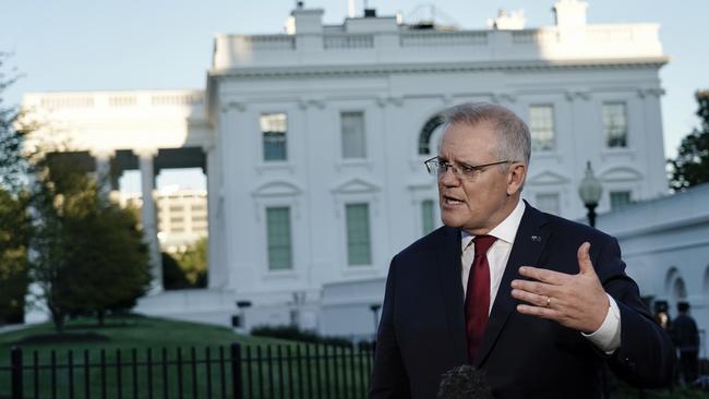 Prime Minister Scott Morrison outside the White House in Washington over the weekend. Picture: Adam Taylor