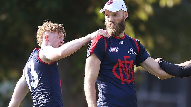 Clayton Oliver and Max Gawn at Demons training this week.