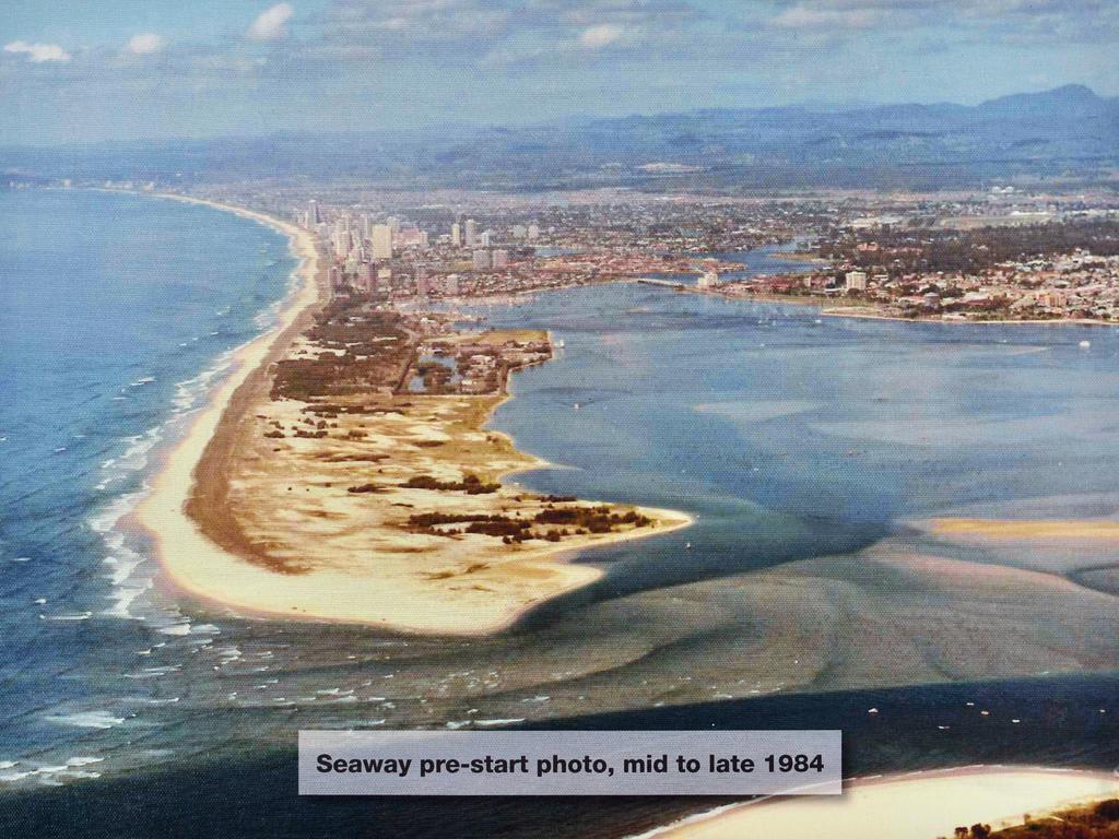 Photographers Peter Scholer and Gary Casey. Aerial of Southport Spit taken in 1984.