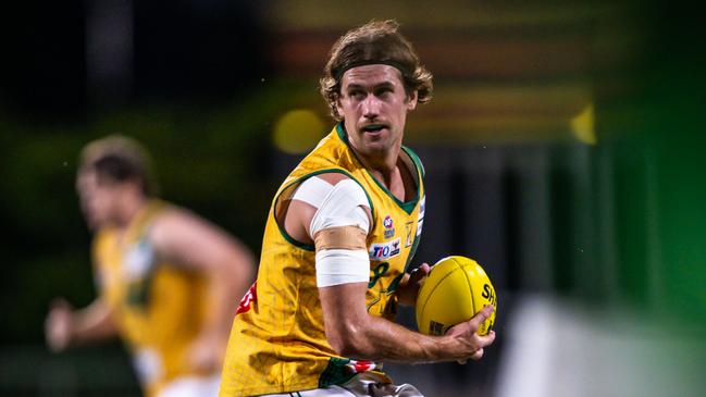 Connor West playing for St Mary's in the 2024-25 NTFL season. Picture: Patch Clapp / AFLNT Media