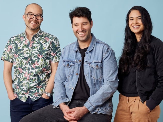 Canva co-founders Cameron Adams, Cliff Obrecht and Melanie Perkins.