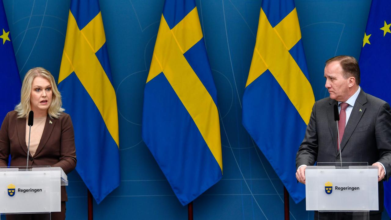 Sweden’s Health and Social Affairs Minister Lena Hallengren and Prime Minister Stefan Lofven. Picture: Henrik Montgomery/TT News Agency/AFP