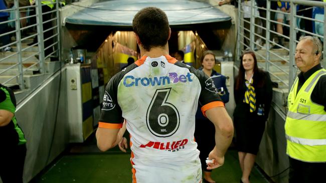 Mitchell Moses walks up the tunnel after losing to the Eels.