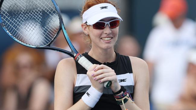 NEW YORK, NEW YORK - AUGUST 26: Maya Joint of Australia celebrates after defeating Laura Siegemund of Germany in their Women's Singles First Round match on Day One of the 2024 US Open at the USTA Billie Jean King National Tennis Center on August 26, 2024 in the Flushing neighborhood of the Queens borough of New York City. (Photo by Jamie Squire/Getty Images)