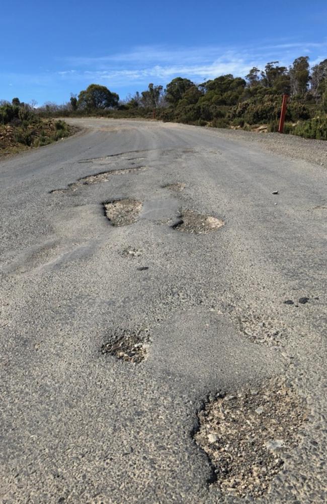 This series of potholes on Marlborough Road, is an indication of the current terrible state of the road. Picture: Wayne Turale