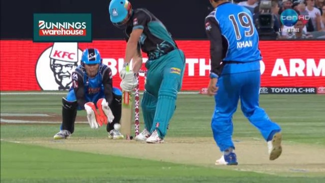 Heat's Chris Lynn was given out against the Adelaide Strikers.