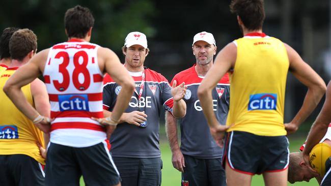 Former Port Adelaide players Stuart Dew and Josh Francou spent time working together at the Sydney Swans. Picture: Phil Hillyard