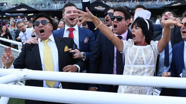 Bert Vieira (left) and wife Gai celebrate after their horse Trapeze Artist won at the All Aged Stakes Day at Royal Randwick in April this year. Picture: AAP