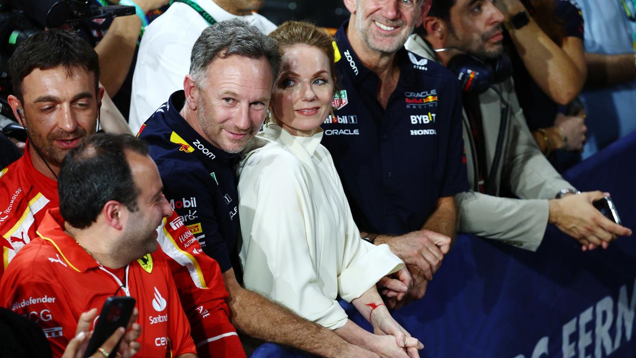 Red Bull Racing Team Principal Christian Horner and Geri Horner. Photo by Clive Rose/Getty Images.