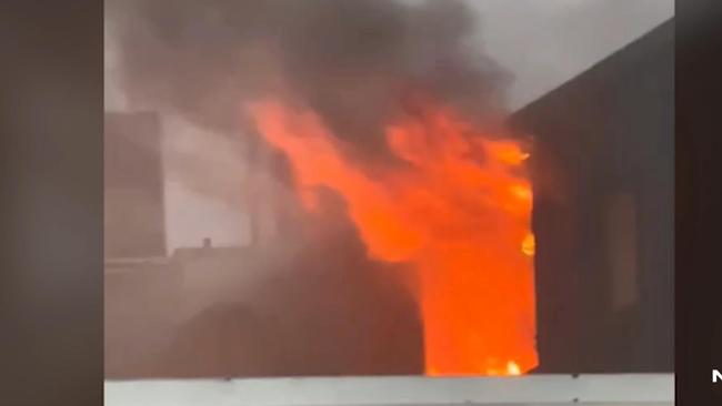 The fire at the Comfort Adelaide Meridien Hotel on Melbourne St around 6.30am on Sunday. Picture: Seven News