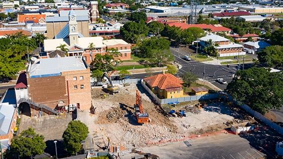 The end of the demolition of the original Fraser Coast Council admin centre in Maryborough.