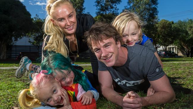 Nolan with children Cheska, Delphi and Malachy, and husband Liam Picken. Picture: Hamish Blair