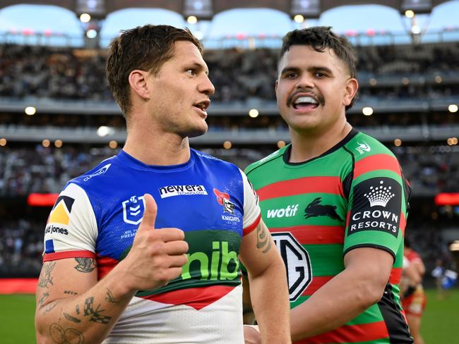 (L-R) Kalyn Ponga and Latrell Mitchell.