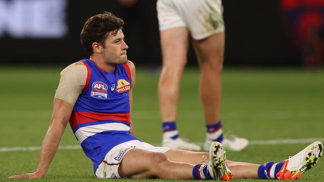 PERTH, AUSTRALIA - SEPTEMBER 25: Josh Dunkley of the Bulldogs is dejected after the Bulldogs were defeated by the Demons during the 2021 AFL Grand Final match between the Melbourne Demons and the Western Bulldogs at Optus Stadium on September 25, 2021 in Perth, Australia. (Photo by Paul Kane/Getty Images)