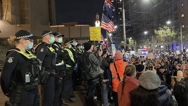 Anti-lockdown protesters at state parliament. Picture: Olivia Jenkins