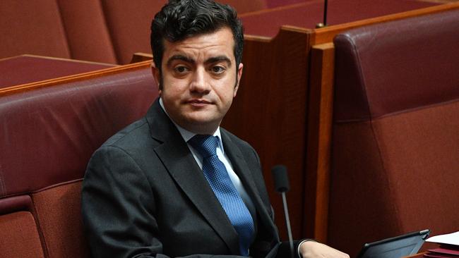 Sam Dastyari during Question Time in the Senate. Picture: AAP Image/Mick Tsikas