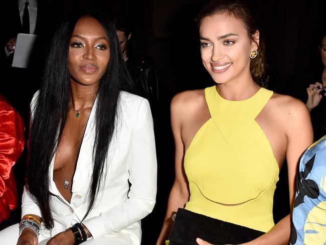 Front row celeb guests Naomi Campbell and Bradley Cooper’s latest lady friend, Irina Shayk. Picture: Pascal Le Segretain