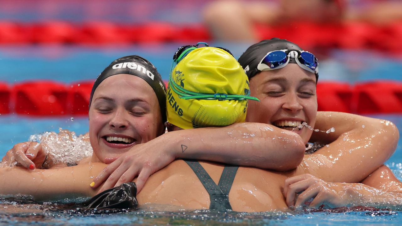 Keira Stephens (C) claimed bronze for Australia on Thursday - and shared a beautiful embrace with the Dutch duo who claimed gold and silver.