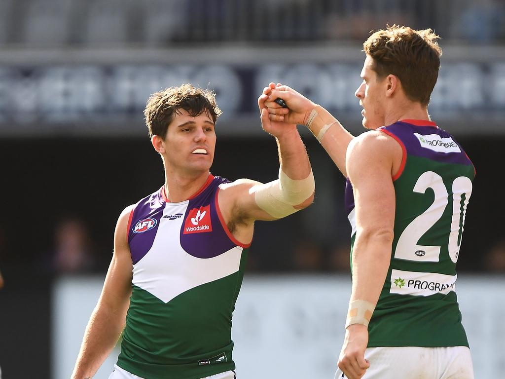 The Dockers sported their foundation guernsey to celebrate Retro Round. (Photo by Daniel Carson/AFL Photos via Getty Images)