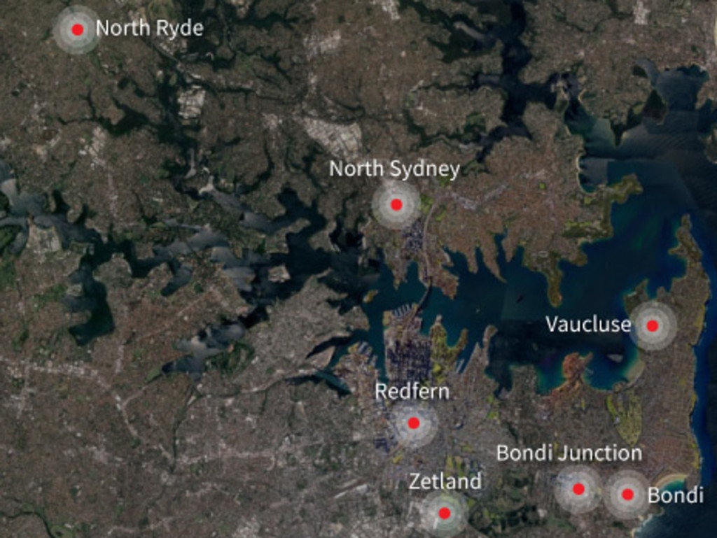 Potential exposure sites across Sydney as a result of the outbreak. Picture: Supplied