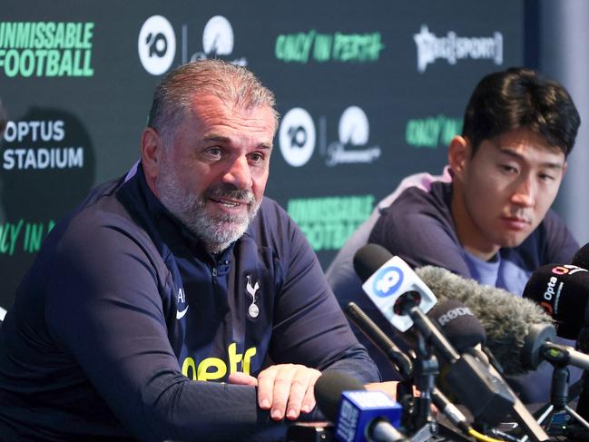 Spurs coach Ange Postecoglou (left) and star attacker Son Heung-Min are ready for West Ham’s challenge. Picture: TREVOR COLLENS / AFP