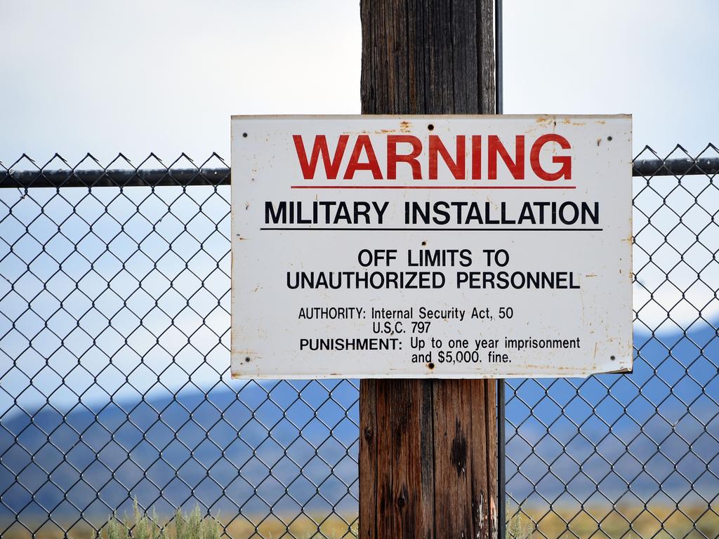 A warning sign near the Nevada Test and Training Range. Picture: David Becker/Getty/AFP