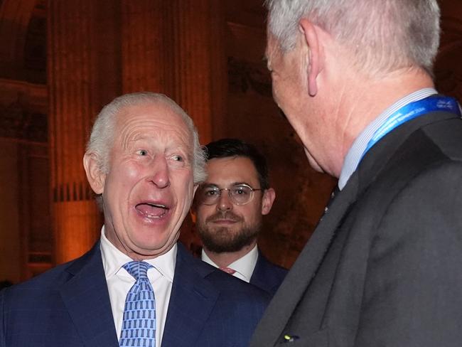 LONDON, ENGLAND - OCTOBER 14:  Britain's King Charles III talks to guests during a reception for international business leaders at St Paul's Cathedral on October 14, 2024 in London, England. The UK hosted an International Investment Summit in London today, inviting investment and growth opportunities across the country, as the new Labour government aims to reset relations with its global trading partners.  (Photo by Lucy North-WPA Pool/Getty Images)