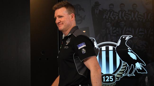 Collingwood coach Nathan Buckley after his contract extension was announced.