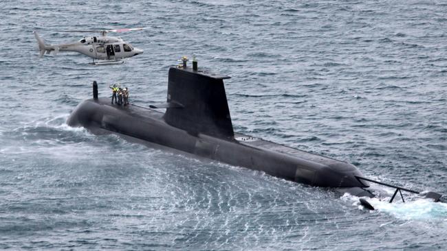 Collins class submarine HMAS Rankin during a training exercise. Picture: AFP / Navy