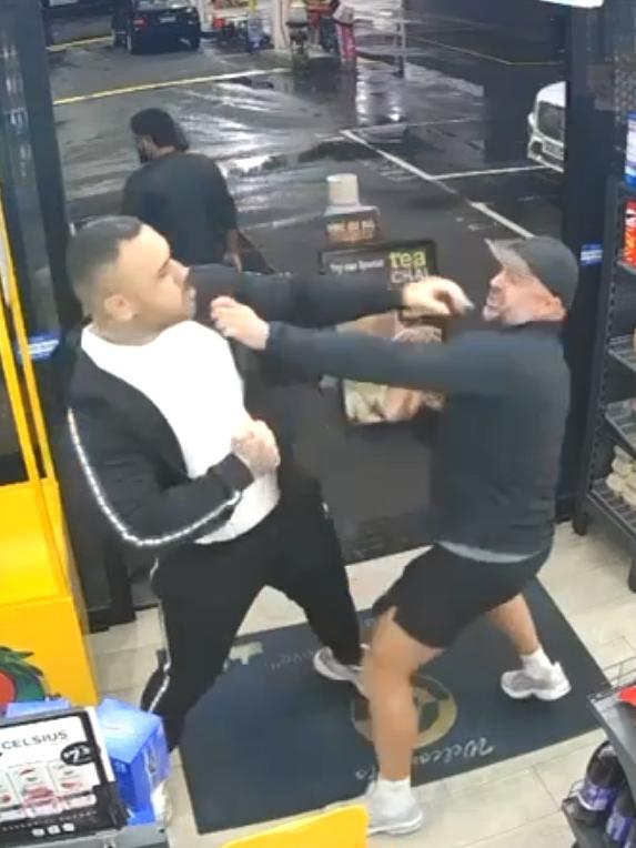 CCTV of a wild brawl involving William Siale (left) and Habib Alameddine (right) at the Metro Service Station in Belmore. Picture: Supplied