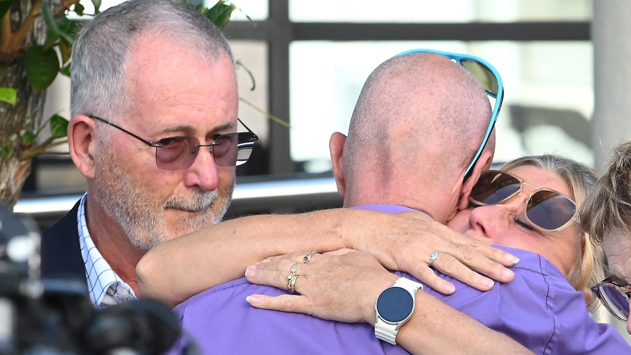 Family and friends of the victims of the crash leave Maroochydore Court House. Picture: NewsWire / John Gass