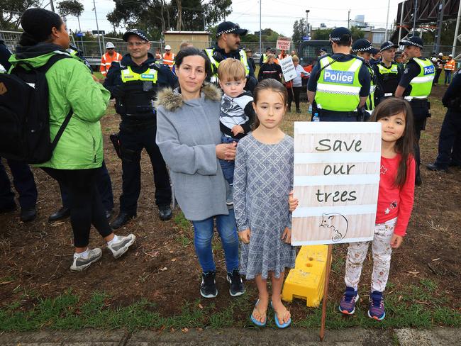 Coburg’s Vanessa Birch and her three children fight to save the park. Picture: Mark Stewart