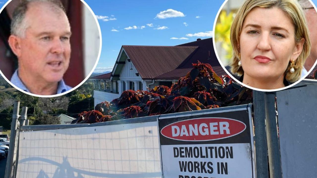 The demolition of the old nurses quarters at Gympie Hospital is starting, but questions linger about what the long terms plans will be with MP Tony Perrett (inset left) saying a recent response to his questions by Health Minister Shannon Fentiman (right) still did not give the public clarity.