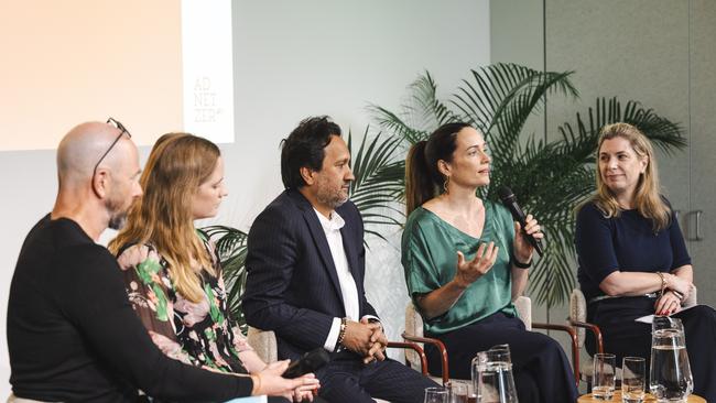 Google’s Caroline Oates (with microphone) addresses the issues of AI energy use at the launch of Ad Net Zero’s Australian Chapter.