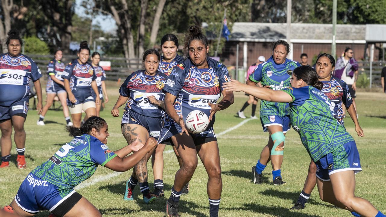 Tegan Gibbs for Emus. 2023 TRL Cultural Cup, Open Womens SW Qld Emus vs Pacific Nations Toowoomba. Saturday, February 25, 2023. Picture: Nev Madsen.