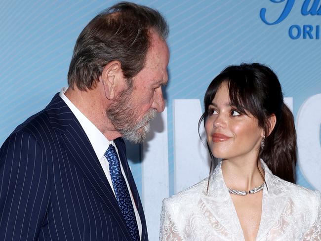 WEST HOLLYWOOD, CALIFORNIA - DECEMBER 12: (L-R) Tommy Lee Jones and Jenna Ortega attend the Los Angeles Premiere of Paramount+'s "Finestkind" at Pacific Design Center on December 12, 2023 in West Hollywood, California. (Photo by Phillip Faraone/Getty Images)