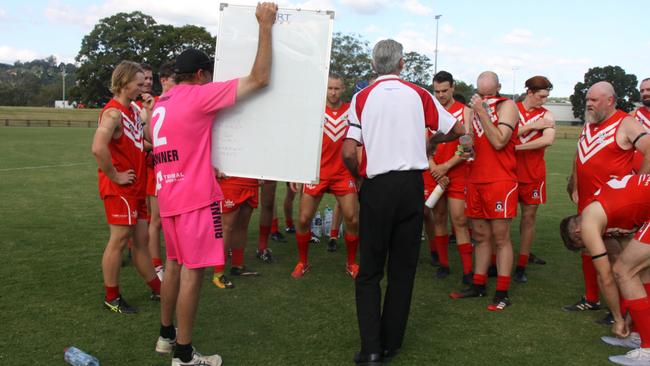 COACHING TO WIN Swans coach Ashley Pritchard showed his mettle when the players defeated the Casino Lions by a leviathan 275 points when the teams each played their first game in the Casino vs Lismore ANZAC DAY Shield and their first game in the AFL North Coast League. Photo: Alison Paterson