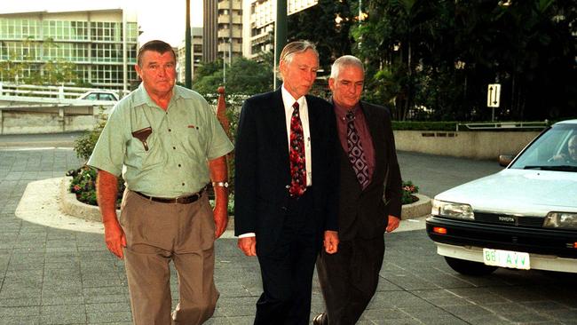 07 June 1999: Former Children's Commissioner Norm Alford with John Manthey (L) and Allan Allaway (R). Pic: Bob Fenney