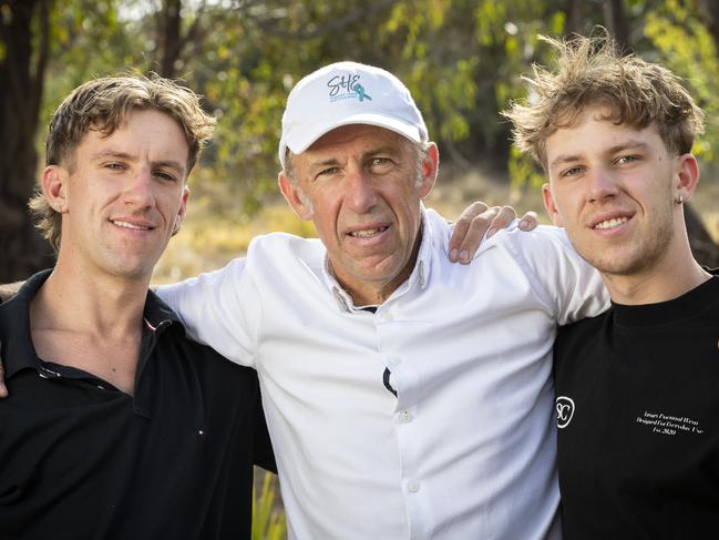 Scott Harris and his sons Sam (LHS) and Luke at Acton Park. Picture: Chris Kidd