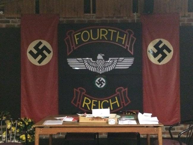 Inside Fourth Reich's Wollongong clubhouse. Raptor officers raided the venue during a 2015 operation. The gang had been holding an fundraiser for a local shark patrol service.