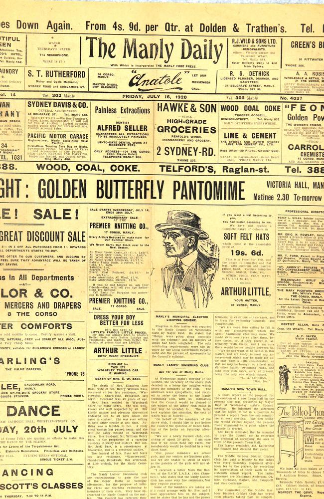 july 1920 front pages of about 110 old Manly Dailys for our 110th anniversary edition. The papers are in the Manly Daily office