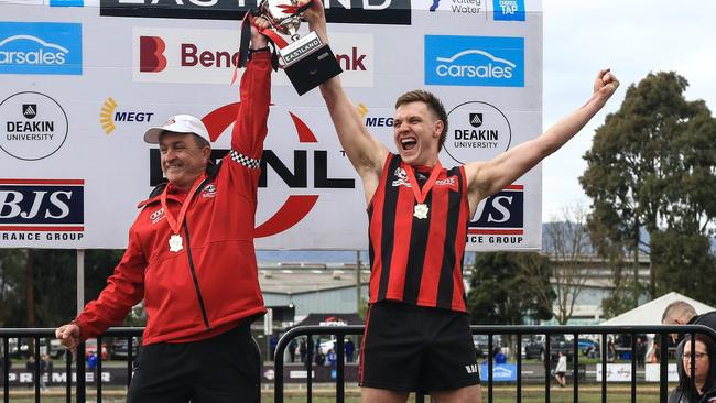 EFNL 2025: New Lilydale recruit Harry Evans (R) has played in the past three under-19 Premier Division flags with Blackburn, captaining the team in 2024. Picture: Davis Harrigan