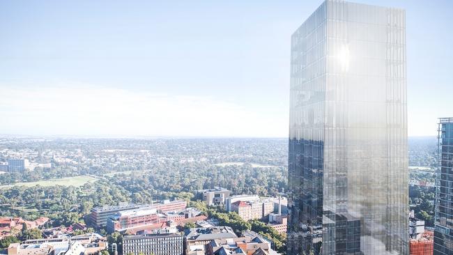 An artist impression of Keystone Tower overlooking Adelaide. Picture: Marriott International