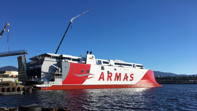 Incat vessel Volcan de Tagoro launched at Prince of Wales Bay, Tasmania.