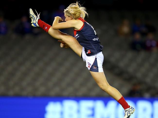 Tayla Harris first played for Melbourne in the AFL Women’s Exhibition Series (Photo by Justine Walker/AFL Media).