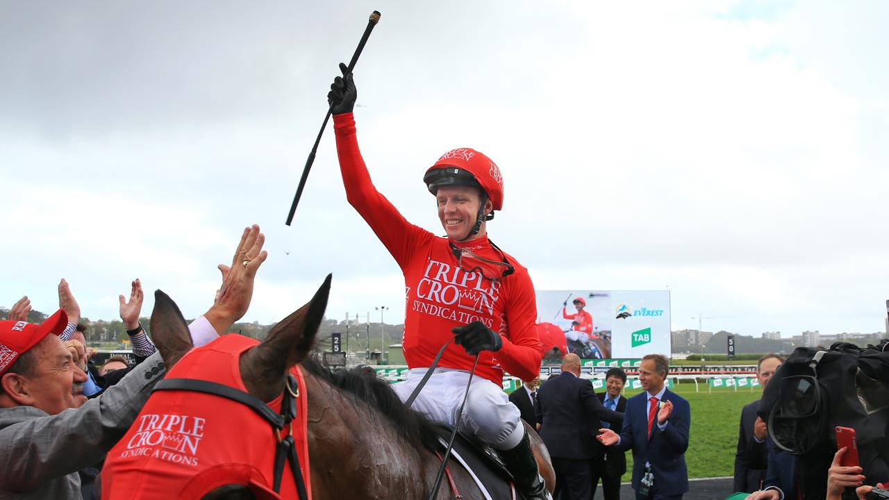 Kerrin McEvoy on Redzel, after winning last year’s TAB Everest. Picture: Mark Evans/Getty Images