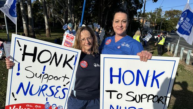 Branch Secretary of the Port Macquarie Branch of the NSW Nursing and Midwives Association Fiona Day and Vice President Megan Jones at Port Macquarie Private Hospital on the August 1 stop-work walk off.