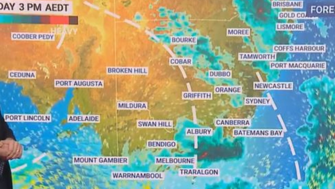 Weather forecast for the country’s south on Sunday afternoon. Picture: Sky Weather