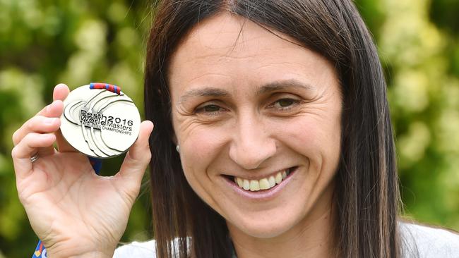 Anna Kasapis with her medal from the World Master Athletics Championships in Perth. Picture: Carmelo Bazzano