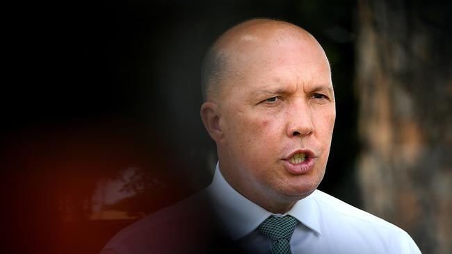 Minister for Home Affairs Peter Dutton targets Labor on the Manus medical transfers bill in an interview at Kallangur in Queensland today. Picture: Albert Perez/AAP